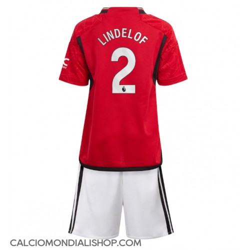 Maglie da calcio Manchester United Victor Lindelof #2 Prima Maglia Bambino 2023-24 Manica Corta (+ Pantaloni corti)